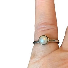 Vintage Sterling Silver 925 Pearl Solitaire Band Ring Size 4.75 Dainty