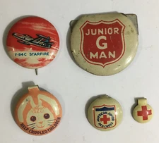 Vintage Pinback / Tab Clip Buttons - Children Theme - Group of 5 Buttons - (1000