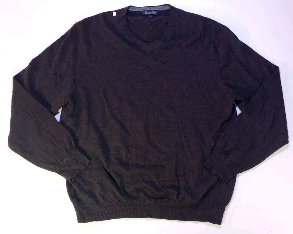 Suéter Garret Scott Extra Fino Lana Merino Para Hombres XL Marrón Cuello en V Foto 2 de 4