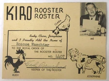 rare 1944 KIRO ROOSTER ROSTER Ted Baughn radio show membership card SEATTLE yy