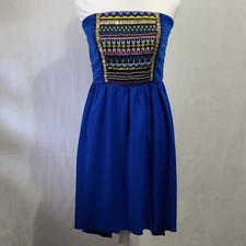 Maurices Strapless Hi Low Beaded Front Dress Size M Royal Blue Tribal