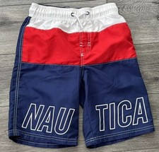 Nautica Boys Swim Trunk Shorts Drawstring Waist Mesh Lined Tricolor M 10-12 