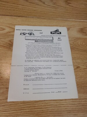 1949 South Shore Inspektion Reise Preis Bestellformular Chicago South Bend SELTENE CERA