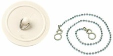 White Basin Bath Plug Stopper with 450mm (18 inch) Polished Chrome Ball Chain