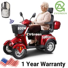 4 Weels Heavy Duty Mobility Scooters 500lbs Capacity 800W 60V20A w/Remote Key