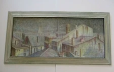 VINTAGE REGIONALISM OIL PAINTING WPA STYLE CITYSCAPE IMPRESSIONIST ROOF TOPS OLD