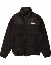 Fila Womens Graphic Hooded Padded Jacket Uk 14 Medium Black Nylon Qh09