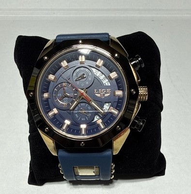 LIGE ''1883 DREAM'' Mens Watch W/ New Battery Working Blue with Gold Accents 47mm