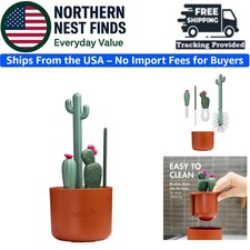 Multicolor Cacti Baby Bottle Cleaning Brushes with Storage Vase - 4 Pack