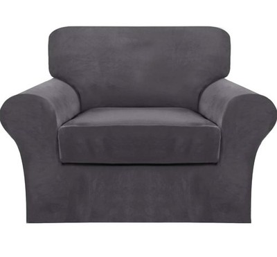 2 Piece Chair Cover Velvet Grey , New Open Box Stretch Machine Washable 