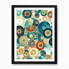 Ammonites Vintage Graphic Watercolo Framed Wall Art Poster Canvas Print Picture