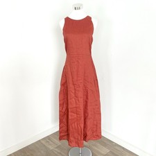Aere Linen Cross Back Maxi Dress Size 14 Rust Sleeveless High Neck A-Line New