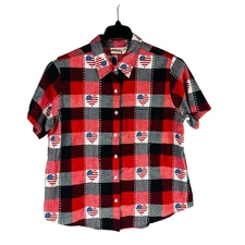 Collections Etc. Womans Sz XL Shirt Short Sleeve Button Vintage Americana Flag 