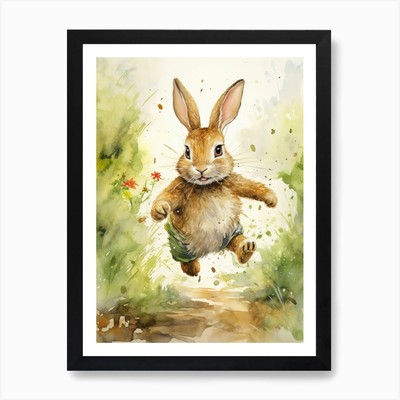 Bunny Running Rabbit Drucke Waterco gerahmtes Wandbild Poster Leinwanddruck Bild