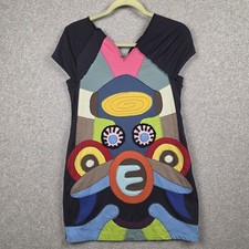 Milida Dress Womens 38 Multicolor Patchwork V Neck Boho Art T Shirt Short