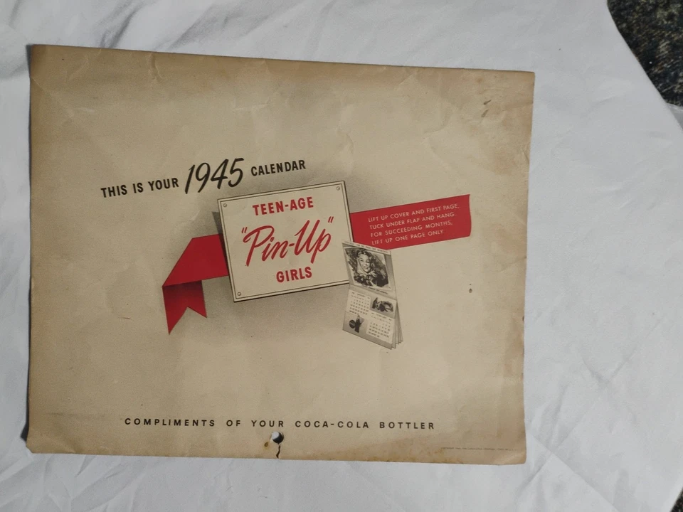 Винтажный оригинальный календарь для девочек-подростков 1945 Coca-Cola пин-ап - Изображение 4 из 4