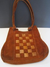 VTG 70s Suede Purse Handbag Rust Woven Boho Chic Groovy Mod Movie Prop Costume