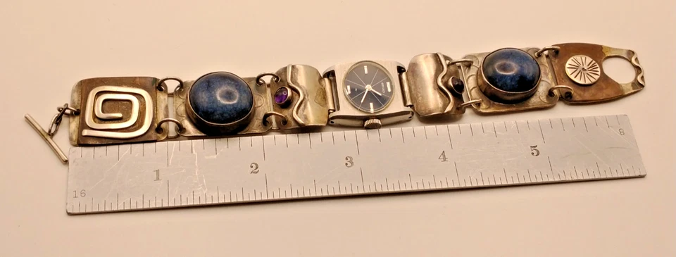 Pulsera de plata esterlina firmada "JLK" Jennie Lorette Keatts con reloj de pulsera SEIKO Foto 4 de 4