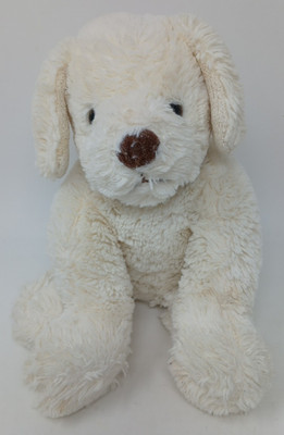 Brookstone NAP Dog Plush Ivory Cream Brown Collar Soft Puppy Stuffed Toy