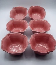 Vintage Farval Hand Painted Ruffle  Ceramic Rose Color Salad Bowl Set Of 6  6in.