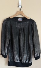 Vintage Top Blouse 70s Disco Mod Sparkle Metallic Womens Size Large Retro