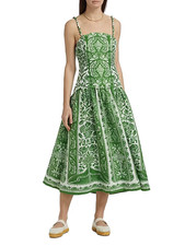 NWOT FARM RIO Delicate Tapestry Green Midi Dress Linen Women's Size XS $265