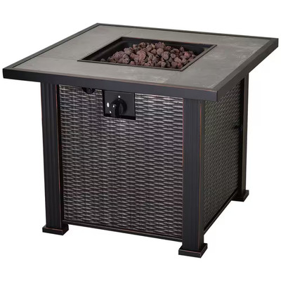 30 In. W X 24.6 In. H X 30 In. L Square Steel Propane Fire Pit Table with Beauti