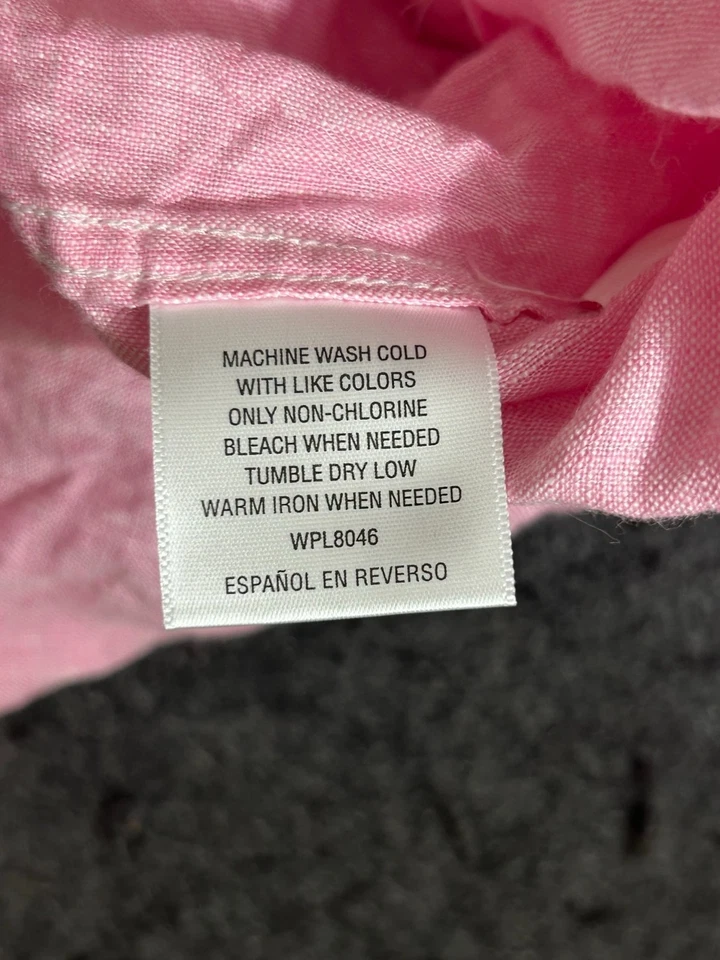 Camisa con botones Tasso Elba 100 % lino para hombre pequeña 14-14 1/2 rosa manga larga Foto 4 de 4