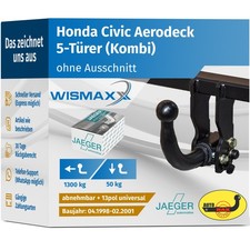 ANHÄNGERKUPPLUNG abnehmbar für Honda Civic Aerodeck 98-01 +13pol E-Satz ABE