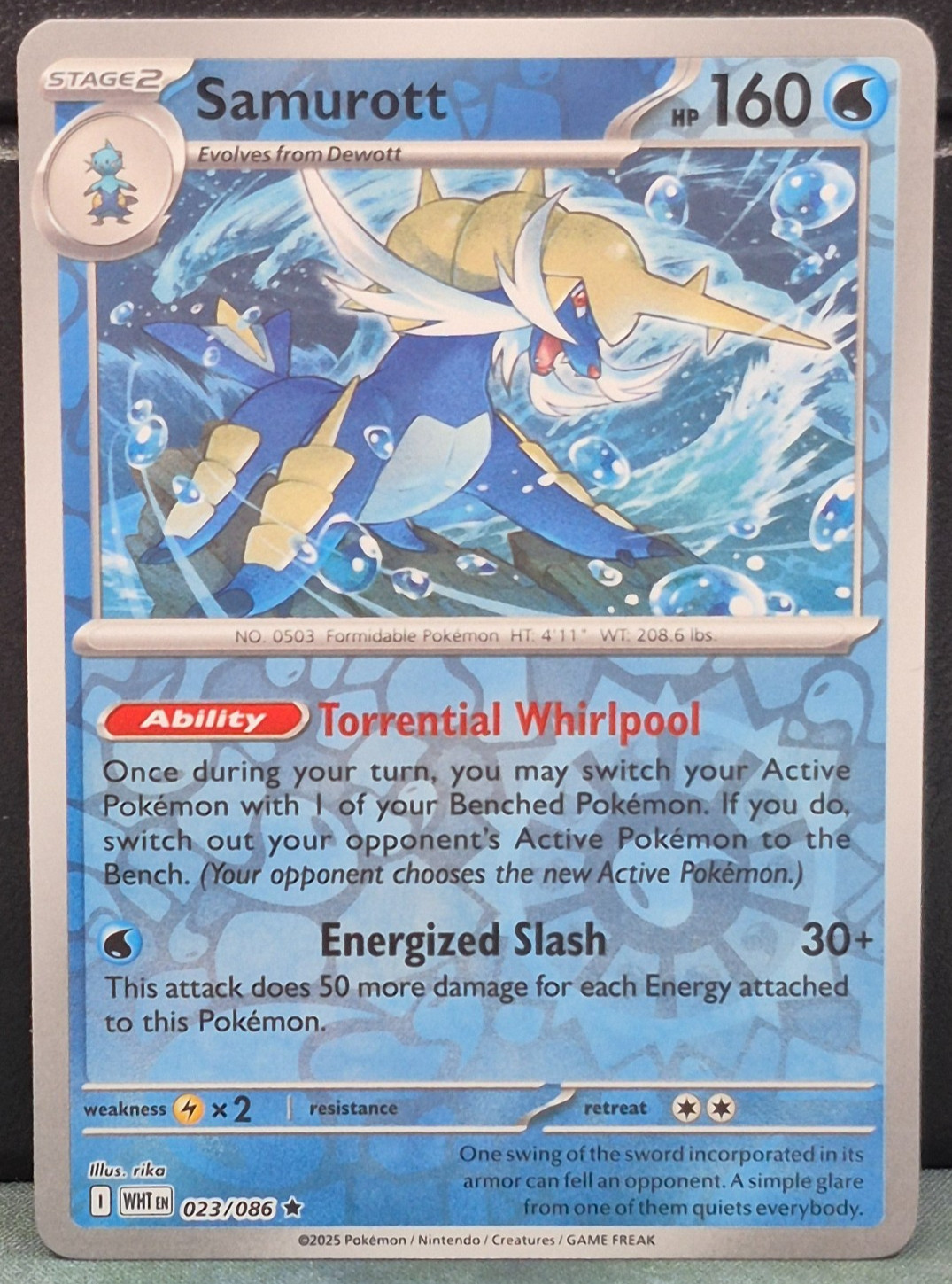 Samurott 023/086 Reverse Holo Rare White Flare Pokemon Near Mint Card Game TCG