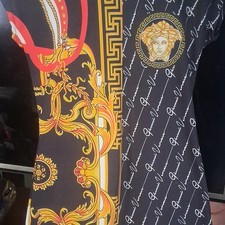 Versace Women's M Geometric Print Mini Dress Black Gold Red Medusa Viscon