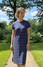 Polo Ralph Lauren T-Shirt Dress Womens XL Navy Striped Cotton Midi Side Slit