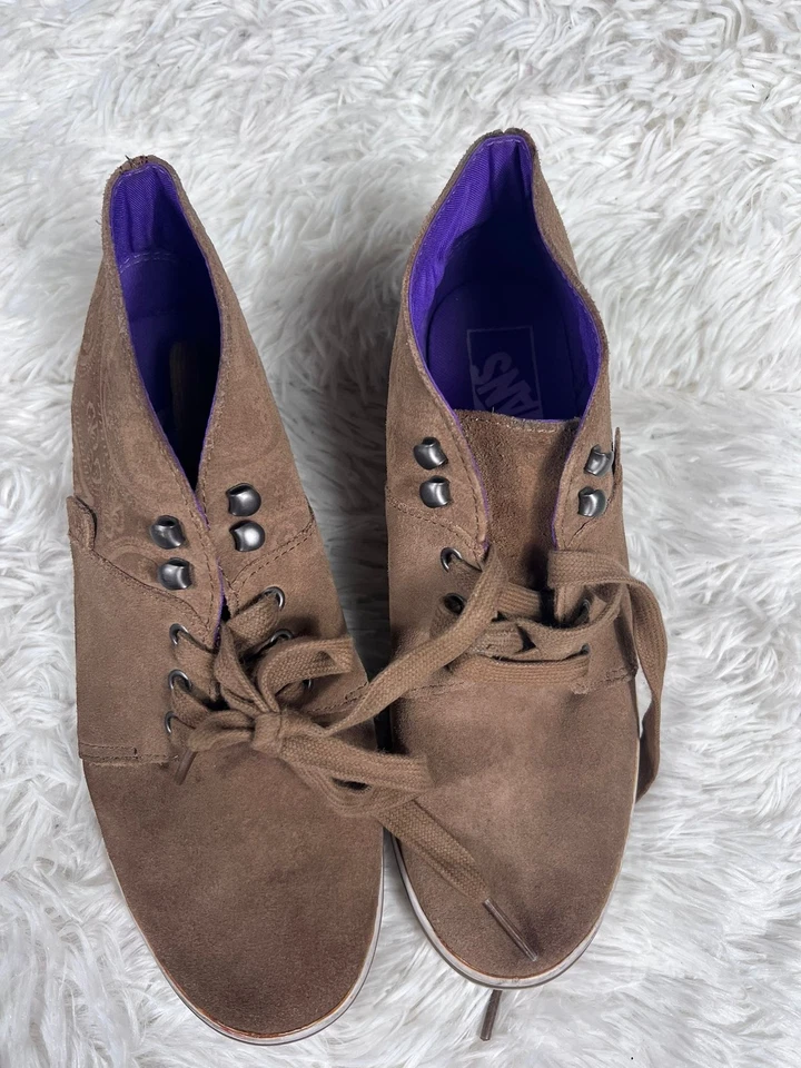 Vans Zapatos Mujer Talla 7.5 Marrón Gamuza Cuero VN0SDVAJO Paisley Parte Superior Alta Patín Foto 2 de 4