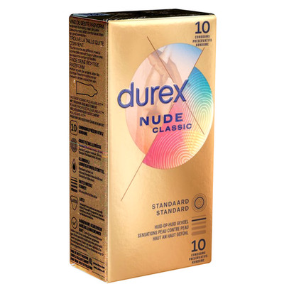 Durex Nude Classic 10er Pack | Ultra dünne Kondome 56mm, anatomisch Gefühlsecht