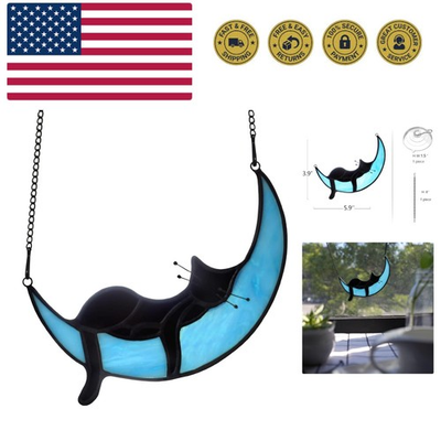 #ad Black Cat on Moon Stained Glass Witchy Gifts for Women Indoor Suncatchers f... $48.99