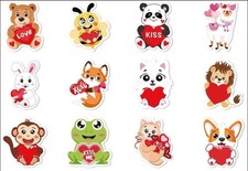 40 PCs 1x1.5 Valentines Day Stickers Animals Holding Hearts Lion Panda Dog Cat