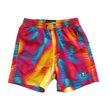 Psycho Bunny Print Shorts Swim Trunks Boys 10 12 Medium Blue Pink Tie Dye 4.5"