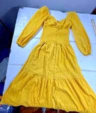 Astr The Label Midi Dress Womens S Mustard Yellow Sweetheart Neck Smocked Waist
