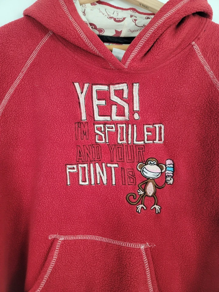 Sudadera con Capucha Vintage Y2K Bobby Jack Niñas XL Rojo Vellón Bordado Mono Mimado Foto 2 de 4