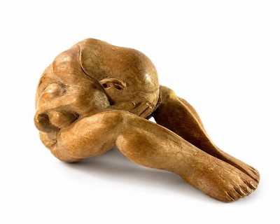 Vintage Hand Carved Weeping Buddha Wood Sculpture Figurine Meditation 6 