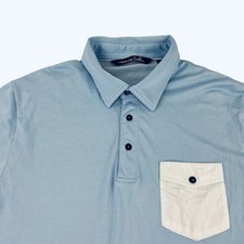Travis Mathew Polo Shirt Men's XL Light Blue Short Sleeve Gray Pocket