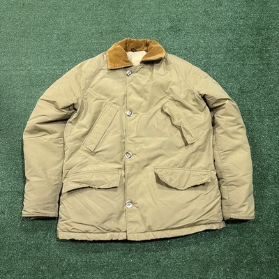 Vintage 80s LL Bean Goose Down Mackinaw Jacket Tan Zip Front Men