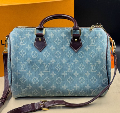 Louis Vuitton Speedy Denim Monogram Top Handle Bag Crossbody Blue