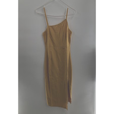 Women's Spaghetti Straps Split Hem Sleeveless Zipper Bodycon Ginger Yellow Sz S