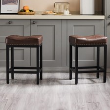Bar Stools Set of 2 24 Inch Brown Sweetcrispy Counter Height Leather Upholstered