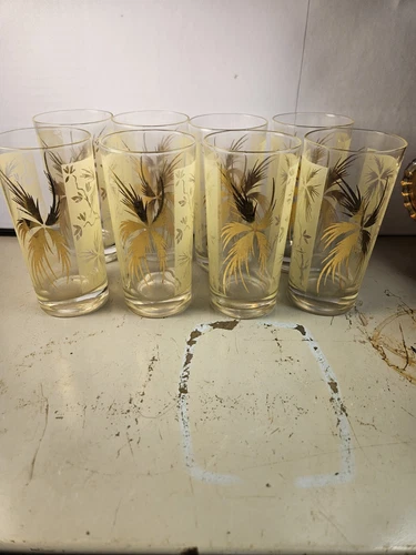 MCM Barware Cocktail Glass Set X 8 Palm Motif Tropical TIKI Jungle Design