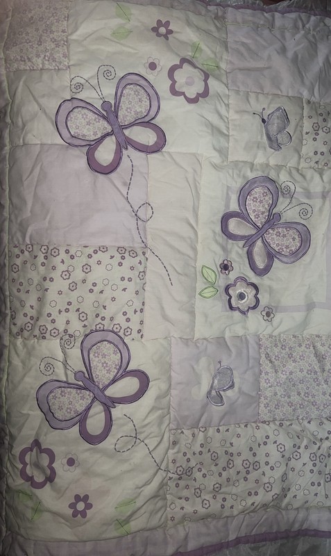 Lot Of 2 Small Wonders Butterfly Baby Crib Quilt Blanket Crib Skirt Purple