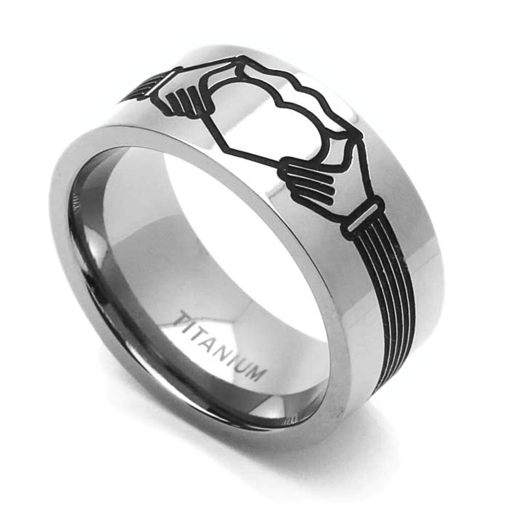 Men Women 9MM Comfort Fit Titanium Wedding Band Claddagh Engraved Flat Ring