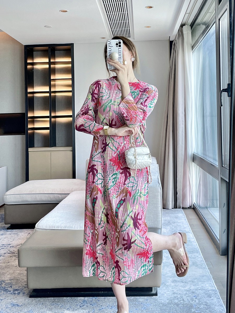 2024FW Fashion Pleated Pleated Jungle Print Dress Elegant Slimming  Appearance