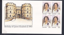 1980 BIRTHDAY QUEEN ELIZABETH II BLOCK 4 DECIMAL STAMP FIRST DAY COVER #A563
